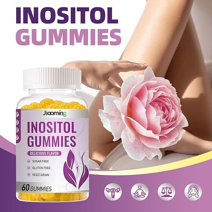 Myo-Inositol & D-Chiro Inositol Gummies for Female，PCOS Gummy for Women Menstrual Cycle Health & Wellness, 40:1 Ratio Inositol with Vitamin D3 Magnesium Glycinate, Folate & Zinc