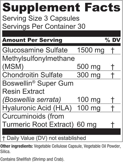 Essential Elements Glucosamine Chondroitin MSM Boswellia Serrata Hyaluronic Acid Supplement Joint Support Antioxidant Supplement for Flexibility - 180 Capsules (2-Pack)