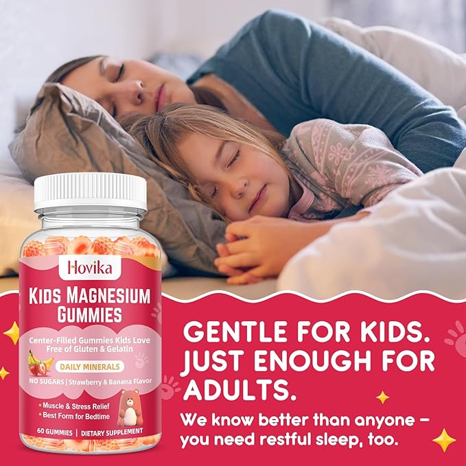 Magnesium Glycinate Gummies for Kids: Calm Magnesium Supplement for Kids & Adults with Zinc Citrate, GABA, Chamomile, Vitamin B6 & C - Sleep, Relaxation & Focus, Strawberry & Banana Flavor 60 Count