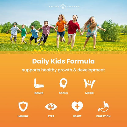 NutraChamps Kids Multivitamin Gummies | Sugar Free 120 Gummy Vitamins for Kids | Vegan & Non-GMO | Strawberry, Passionfruit, Peach & Cherry