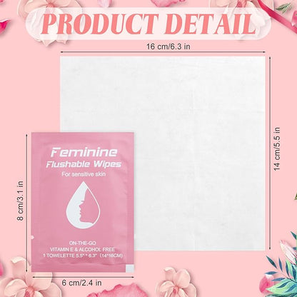 50 Feminine Wipes Flushable Travel Individually Wrapped,Travel Wipes for Women,Feminine Care Wet Wipes Travel Size Vaginal Wipes for Adult, Girl and Homeless