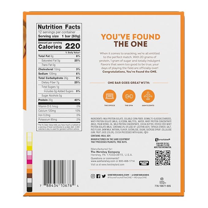ONE Protein Bars, Maple Glazed Doughnut, Gluten Free with 20g Protein and 1g Sugar, Pantry Staples, 2.12 oz (12 Count)