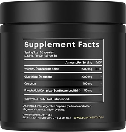 2150mg Super Liposomal Glutathione Supplement w. Vitamin C, Quercetin & Pure L Glutathione 2000mg Triple Action Formula Glutathione Liposomal Supplement w. Phospholipid Layer - 90 Pills, Non-GMO