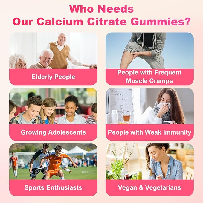 Calcium Citrate Gummies - Chewable Calcium Gummies for Bone, Muscle, Teeth, Immune Support, High Absorption Calcium Supplements for Women & Men Sugar Free Strawberry Flavor 120 Count