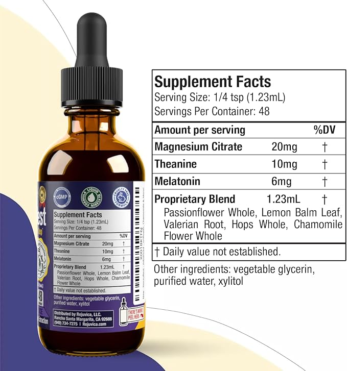 Rejuvica Health NoctuRest Liquid Melatonin Drops for Adults – Natural Sleep Aid with Magnesium, L-Theanine & Valerian Root – Nighttime Sleep Support for Calm & Rest - 2X Absorption Drops - 2 Fl Oz