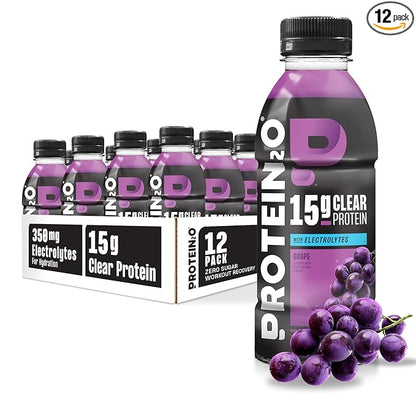 Protein2o Hydration Drink - 2-in-1 Liquid Clear Whey Protein Isolate and Electrolyte Drink - 15g Protein, Vitamins B5, B6 - Post-Workout Recovery - 16.9 Fl Oz - 12 Count Grape