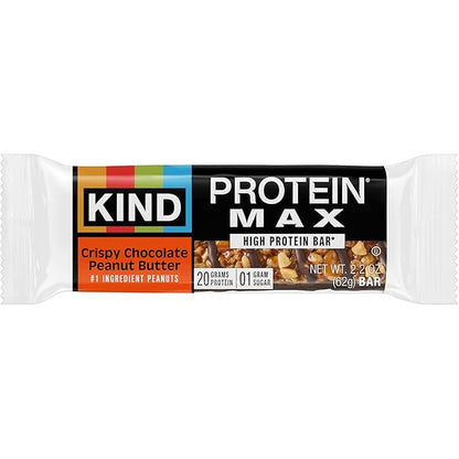 KIND Protein MAX Crispy Chocolate Peanut Butter Snack Bars, 20g of Protein, Keto Friendly, 1g of Sugar Per Bar, Gluten Free, 4 Count Box