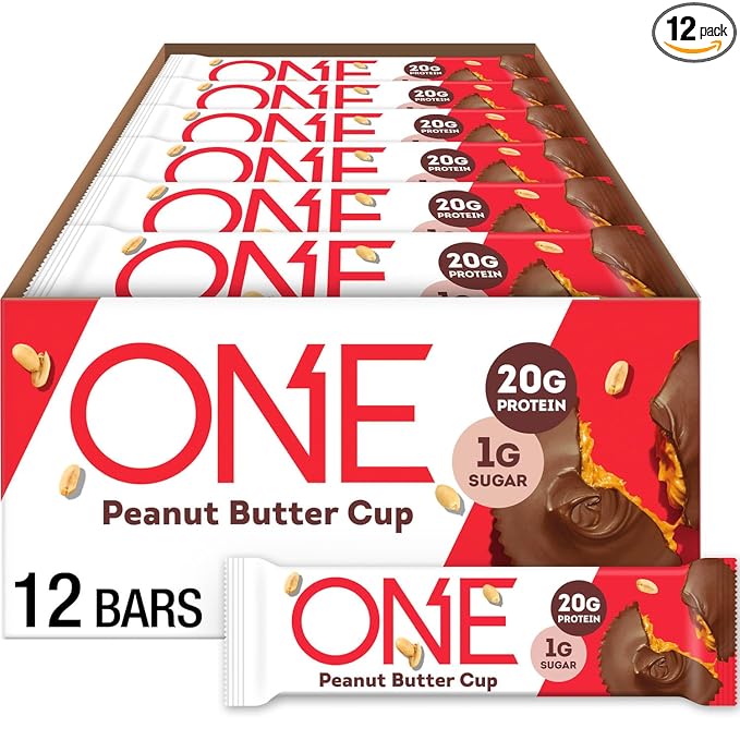 ONE Protein Bars, Peanut Butter Cup, Gluten Free with 20g Protein and 1g Sugar, Pantry Staples, 2.12 oz (12 Count)