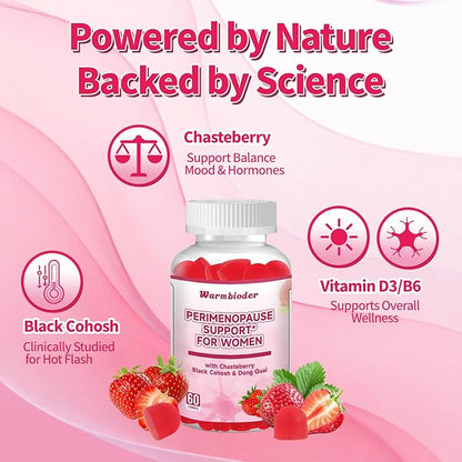 Perimenopause Support Gummies for Women - Menopause Relief & Balance Supplement with Black Cohosh Chasteberry Vitamins D3 B6 for Hot Flashes Night Sweats & Mood