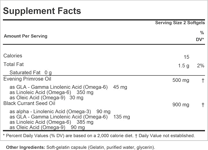 ANDREW LESSMAN Evening Primrose and Black Currant Seed Oil 180 Softgels - Soothes Physical Discomfort and Mood Swings Due to Menstrual Cycle, with Gamma-Linolenic, Omega-6 Fatty Acids, No Additives