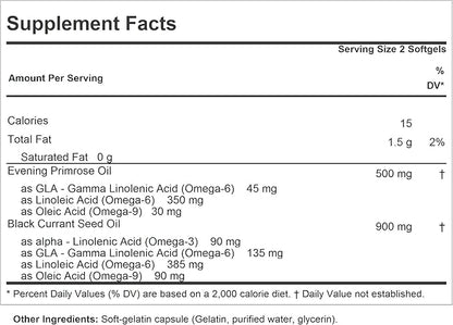 ANDREW LESSMAN Evening Primrose and Black Currant Seed Oil 360 Softgels - Soothes Physical Discomfort and Mood Swings Due to Menstrual Cycle, with Gamma-Linolenic, Omega-6 Fatty Acids, No Additives