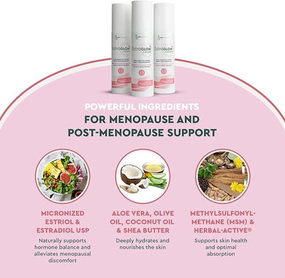 JJ Smith EstroGlow - Bioidentical Estrogen Cream for menopause & post-menopause relief. Targets hot flashes, night sweats, mood, and skin hydration while supporting hormone balance - (3oz)