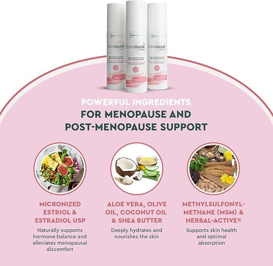 JJ Smith EstroGlow - Bioidentical Estrogen Cream for menopause & post-menopause relief. Targets hot flashes, night sweats, mood, and skin hydration while supporting hormone balance - (3oz)