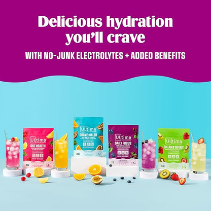 Ultima Replenisher Collagen Defense Supplement and Electrolytes Powder - Kiwi Strawberry, 13 Stickpacks - Hydration Packets with Dermaval and Biotin that Keep Your Skin Hydrated and Looking Radiant