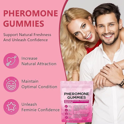 Pheromone Gummies for Women, Feminine Balance Gummies, Strawberry Flavor, Vegan, Gluten Free, Burgundy, 60 Gummies