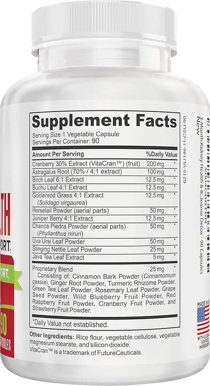 3-Month Kidney & Bladder Support Supplements | Men & Women | Total Urinary Tract Health Supplement Complex | 90 Capsules
