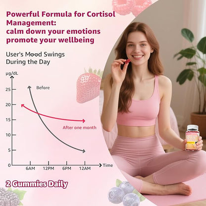 2 Packs Cortisol Gummies - Cortisol Supplements for Women & Men with Ashwagandha, Magnesium, L-theanine for Cortisol Balance, Support Relaxation, Energy, Zzz, Mixed Berry Flavor, 120Ct