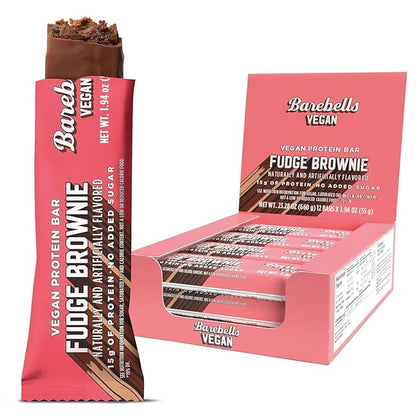 Barebells Vegan Protein Bars Fudge Brownie, Plant Based with High Protein - Chocolate Protein Bars - Perfect on The Go Protein Snack & Breakfast Bars 12 Count (Pack of 1)