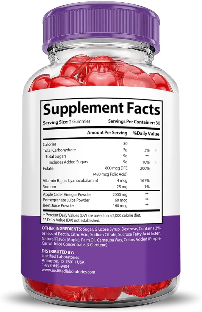 Justified Laboratories Ultra Quick Keto ACV Gummies Extreme 2000MG Ultraquick Keto Gummies Apple Cider Vinegar Formulated with Pomegranate Beet Juice Powder B12 Vegan Non GMO 60 Gummys