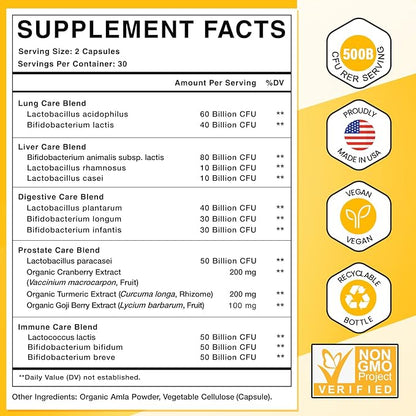 Probiotics for Men, 500 Billion CFUs & 12 Strains Mens Probiotic with Turmeric Cranberry, Goji, Gut Health for Men, for Digestive Health, Gut, Bloating & Gas, Immune, Energy Support, 30-Day Supply