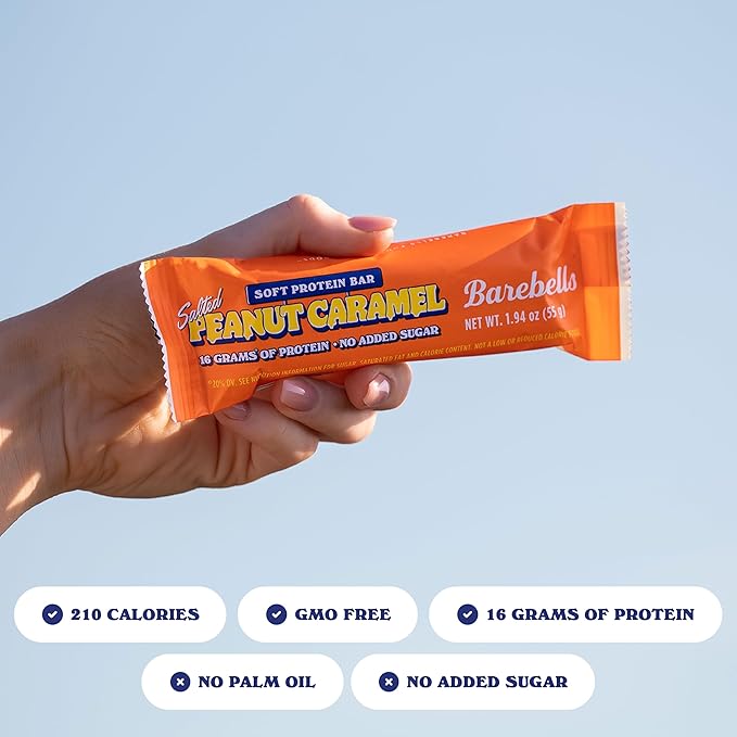 Barebells Soft Protein Bars Salted Peanut Caramel - 12 Bars, Pack of 1-16g High Protein Treats - Chocolate Nutrition Bar with 1g Total Sugars - On The Go Breakfast or Post-Workout Snack