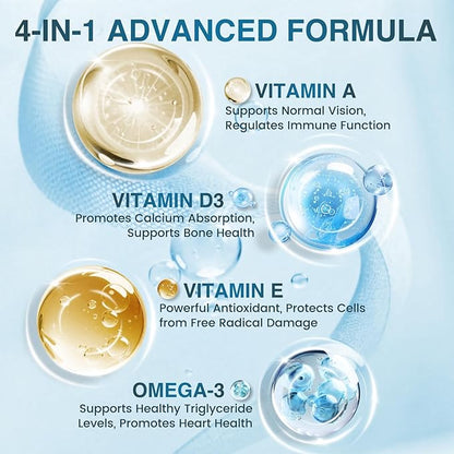 NATURE TARGET Omega 3 Fish Oil 2000mg Softgels with Vitamin D3 & E & A - EPA & DHA- Max-Absorption, Supports Heart, Brain & Immune Health, Non-GMO, 120 Softgels