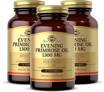 Solgar Evening Primrose Oil 1300 mg, 60 Softgels (Pack of 3) - Promotes Healthy Skin - Nutritional Support for Women - Non-GMO, Gluten Free, Dairy Free - 180 Total Servings