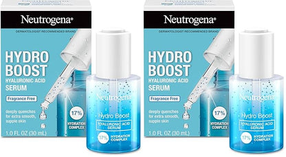 Neutrogena Hydro Boost Hyaluronic Acid Serum for Face & Neck,Lightweight Daily Hydrating Serum with Hyaluronic Acid for Dry Skin,Oil-Free,Non-Comedogenic,Fragrance-Free,1 fl. oz,(Pack of 2)