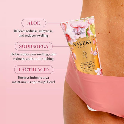 Nakery Intimate Wash Women pH Balanced Vaginal Cleanser - Hydrating Feminine Wash with Aloe & Hyaluronic Acid - Nourishing Vaginal Wash Supports Healthy pH & Odor Eliminator - Safe for Daily Use