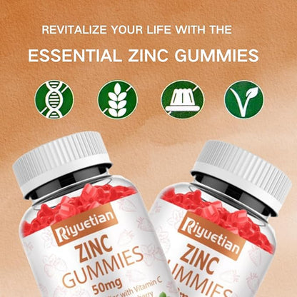Zinc Gummies 50mg - Vitamin C, D3 & Elderberry, Echinacea, Zinc Immune Health Gummies, Non-GMO, Natural Antioxidant Supplements for Men & Women, Vegan 2 Pack