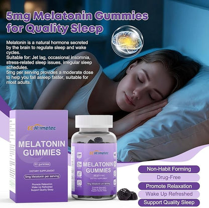 Melatonin 5mg Gummies for Adults – High Potency Fast-Acting Sleep Aid, Sugar-Free Natural Non-Addictive Sleep Support for Falling Asleep Faster & Jet Lag, Mulberry Flavor, 60 Count