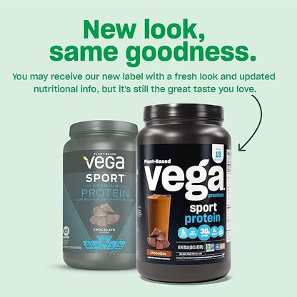 Vega Protein + Recovery - 30g Plant-Based Protein per Serving, Chocolate, 12 x 1.6oz Sachets, 5g BCAAs, Probiotics, NSF Certified, for Shakes & Smoothies, (Packaging May Vary)