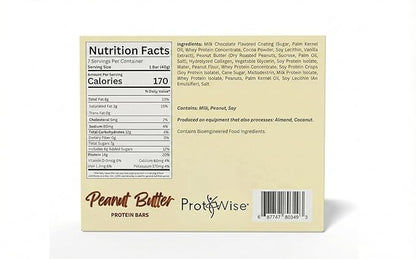 ProtiWise Peanut Butter High Protein Snack Bars – Convenient On-The-Go Snack, 15g Protein, 160 Calories – Gluten-Free, Peanut Butter Flavor – 7 Count Box