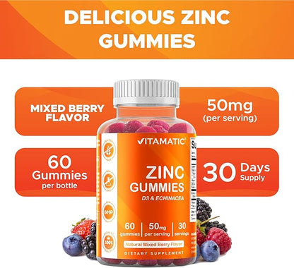 Vitamatic Zinc 50mg Gummies – 60 Vegan Gummies – Gluten-Free – 4 Pack