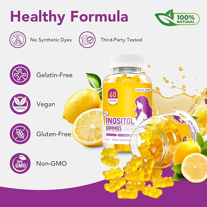 Myo & D-Chiro Inositol Gummies for Women – 40:1 Ratio Hormone Balance & Fertility Support with ALA, Vitamin D3, B12 & Chromium – Lemon Flavor Inositol Supplement for Women – 60 Gummies 1 Pack