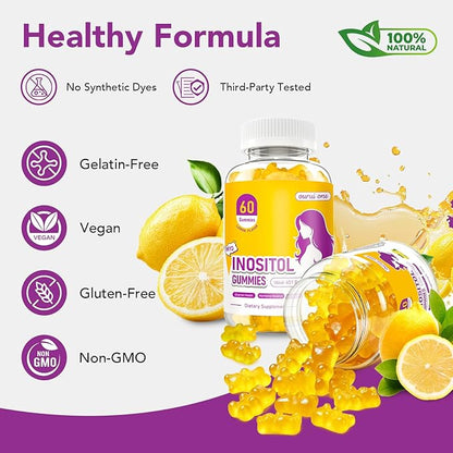 Myo & D-Chiro Inositol Gummies for Women – 40:1 Ratio Hormone Balance & Fertility Support with ALA, Vitamin D3, B12 & Chromium – Lemon Flavor Inositol Supplement for Women – 60 Gummies 1 Pack