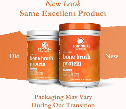 Zammex 100% Grass-Fed Beef Bone Broth Protein Powder, 18G Protein, Hydrolyzed Collagen Peptides Type 1&3, Supports Healthy Skin, Nails, Hair, Joints, Non-GMO, Gluten Free, Paleo & Keto Friendly