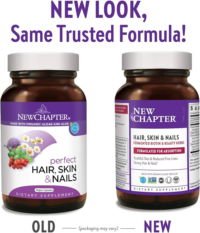 New Chapter Hair Skin & Nails Vitamins with Fermented Biotin+astaxanthin Vegetarian Capsule, 30 Count (Pack of 1)
