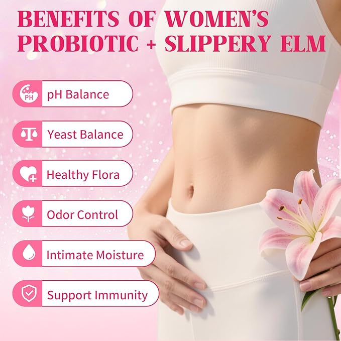Women Probiotic Slippery Elm Gummies, Her Juicy Feminine Probiotics Supports pH Balance & Immune System, Vaginal Probiotic Gummies, Suagr-Free, Veagn, Pineapple Flavor, 60 Count