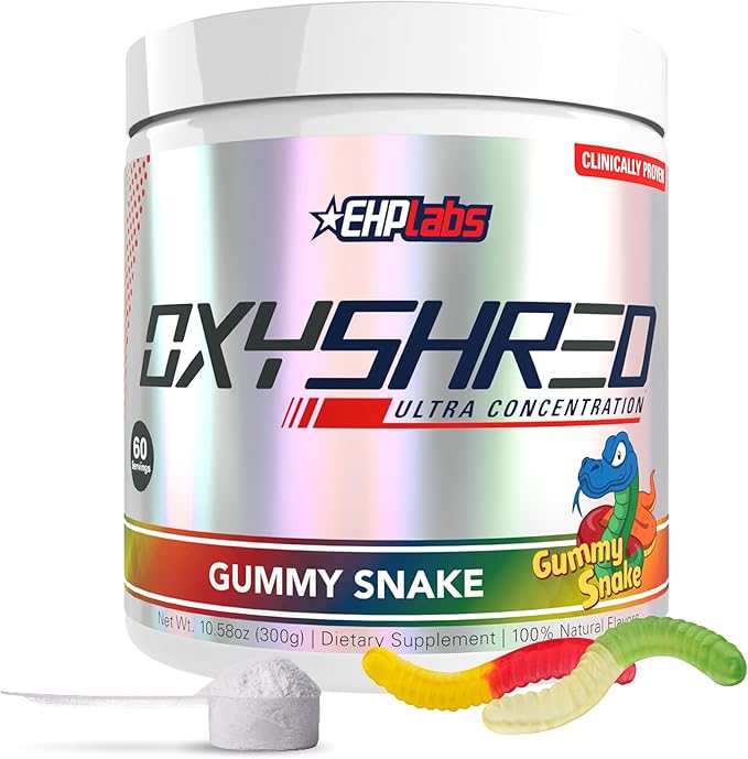 EHP Labs OxyShred Pre Workout Powder - Preworkout Powder with L Glutamine & Acetyl L Carnitine, Energy Boost Drink - Gummy Snake, 60 Servings