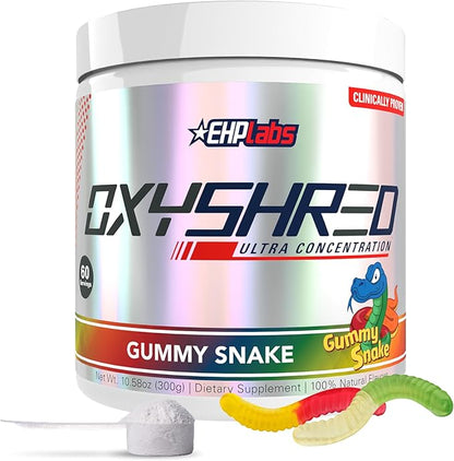EHP Labs OxyShred Pre Workout Powder - Preworkout Powder with L Glutamine & Acetyl L Carnitine, Energy Boost Drink - Gummy Snake, 60 Servings
