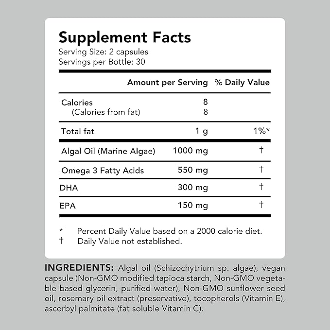 AMANDEAN Vegan Omega 3 Supplement. Premium Fish Oil Alternative. Algae DHA & EPA. Carrageenan Free Softgels. Algal Essential Fatty Acids. Plant Based Heart, Brain, Eye, Skin, Immune Support. (60ct)