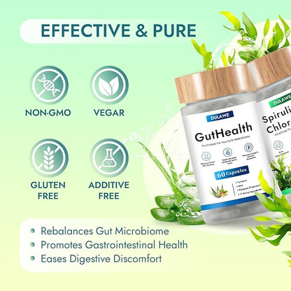 Dulave Gut Health & Spirulina Chlorella Bundle – Probiotics, Digestive Enzymes & Greens – Supports Digestion, Energy, Immune Health – Non-GMO(1 Set)