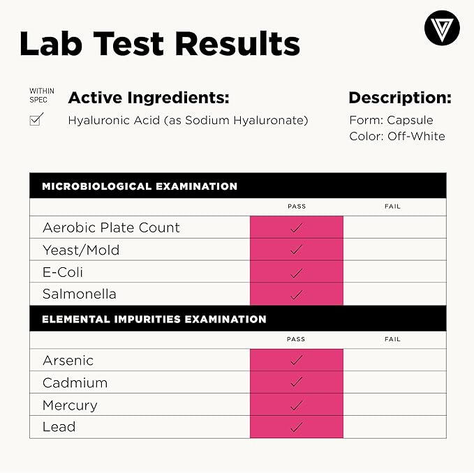 Vital Vitamins Hyaluronic Acid Supplements - Made with 200mg of Low Molecular Weight Hyaluronic Acid - Supports Skin Hydration & Elasticity from Within - 60 Capsules, 60 Servings