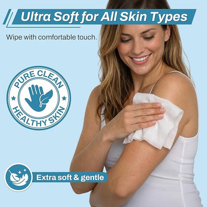 720 Count (12 Packs of 60) Wipes for Adults, 8" x 12" Extra Large Wet Wipes for Incontinence & Cleansing, Disposable Body Shower & Bath Wipes for Elderly Bathing No-Rinse - Vitamin E & Aloe