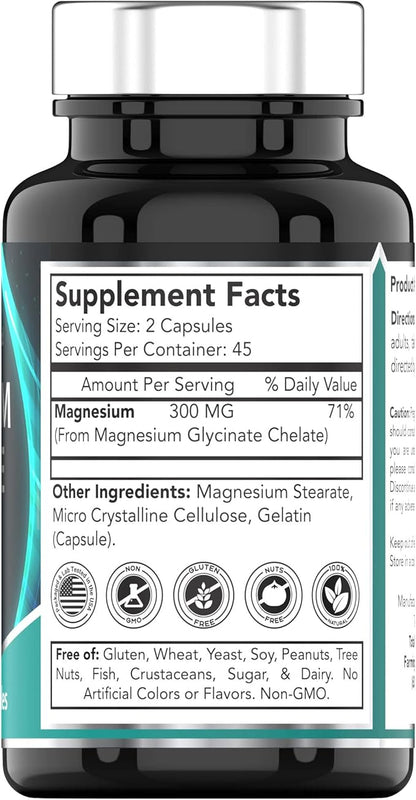 tnvitamins Magnesium Glycinate 300mg, 90 Capsules | High Absorption Chelated Magnesium for Sleep, Calm & Muscle Support* | Non-GMO, Gentle, Non-Laxative | TNVitamins