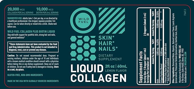 Liquid Collagen Peptides with Biotin Drops - 30,000mcg Biotin and Collagen Liquid for Women and Men - Youthful Skin, Hair Growth, Strong Nails - Hair Vitamins for Hair Loss - Lemon Flavor - 2x2oz