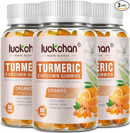 Turmeric Curcumin Gummies with Ginger & Black Pepper Herbal Supplement-240 Count for Adults and Kids, 2400mg - Tumeric Gummy Supplements Vegan, Organic, Gelatin-Free 3 Pack