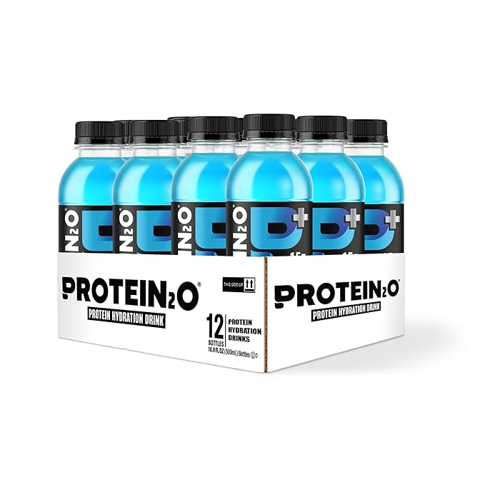 Protein2o 15g Whey Protein Isolate Hydration Drink Plus Energy & Focus,350mg Electrolytes,125mg Caffeine,Sugar Free,Blue Raspberry,16.9 oz Bottle,(Pack of 24)
