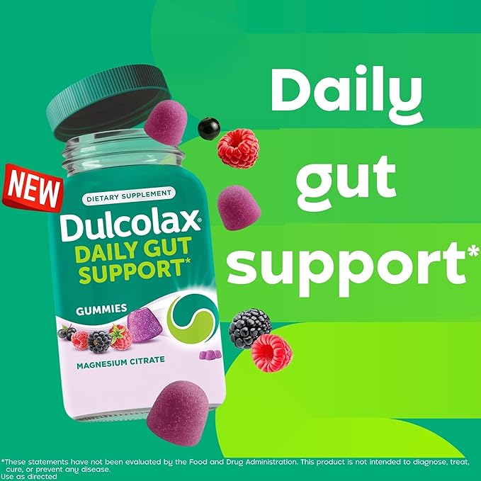 Dulcolax Daily Gut Support Gummies, Magnesium Formula, Stimulant-Free, Berry Flavor, 60 Count